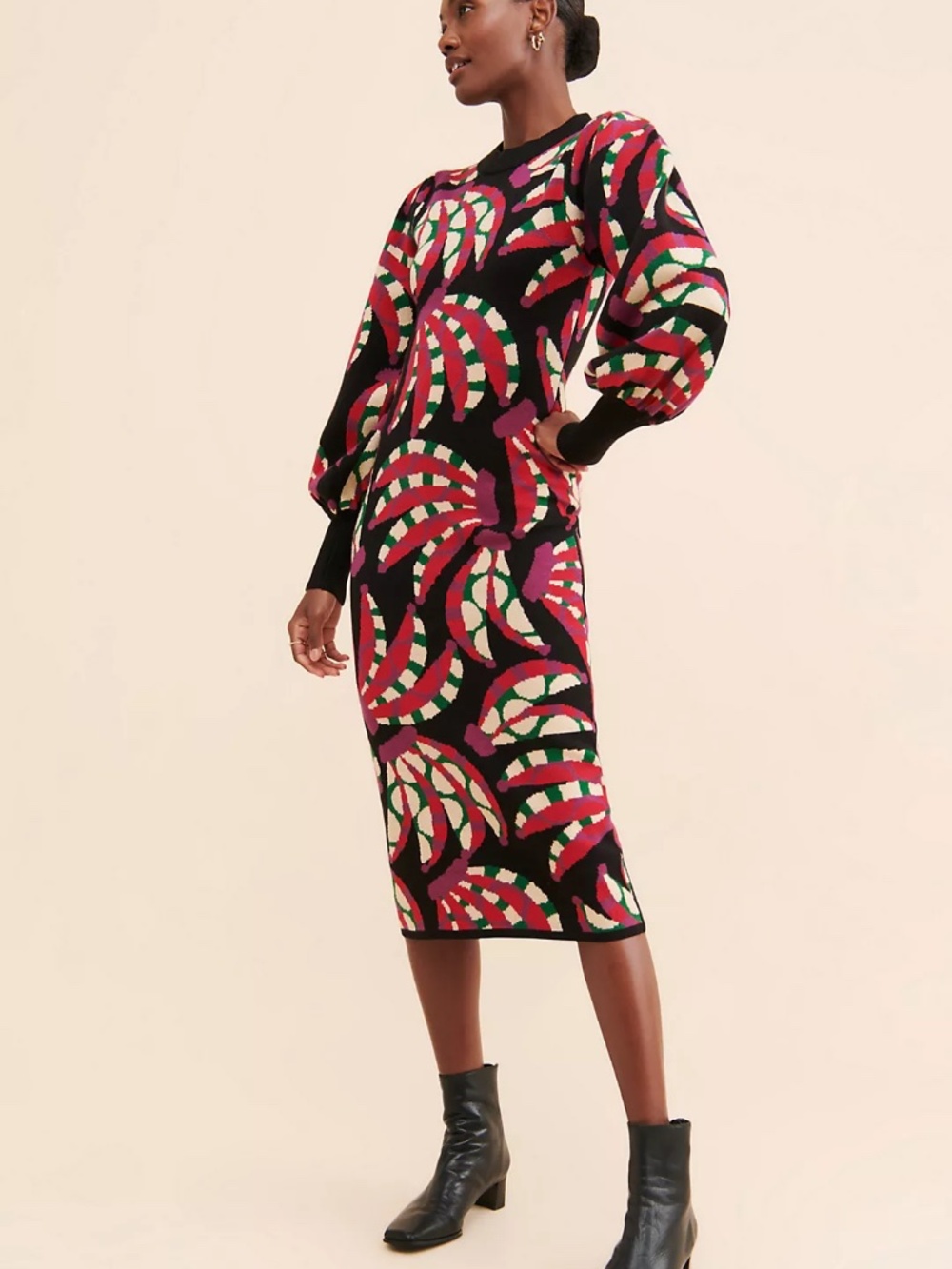 FARM RIO BANANA DOTS KNIT SWEATER DRESS - SIZE M - Picture 4 of 6